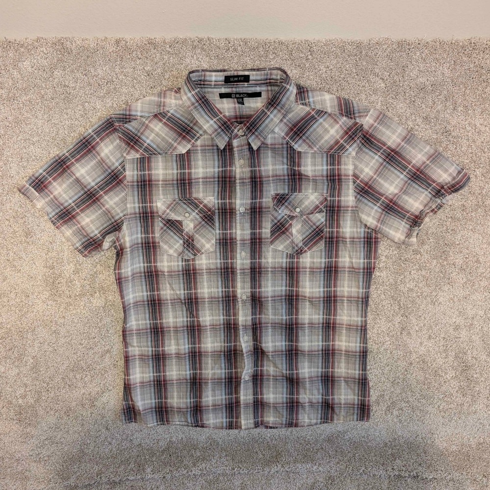 Buckle SHORT SLEEVE PLAID SNAP FRONT SHIRT MEN'S XXL SLIM FIT COTTON